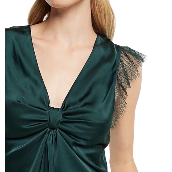 • Express • Satin V-Neck Flutter Lace Sleeve Knot Gramercy Top - Picture 4 of 9
